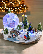 Animated Village Scene Musical Snow Globe, 25 cm