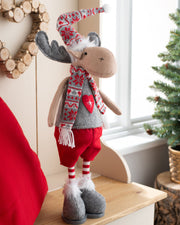 Standing Reindeer Figurine, Red and Grey, 43 cm