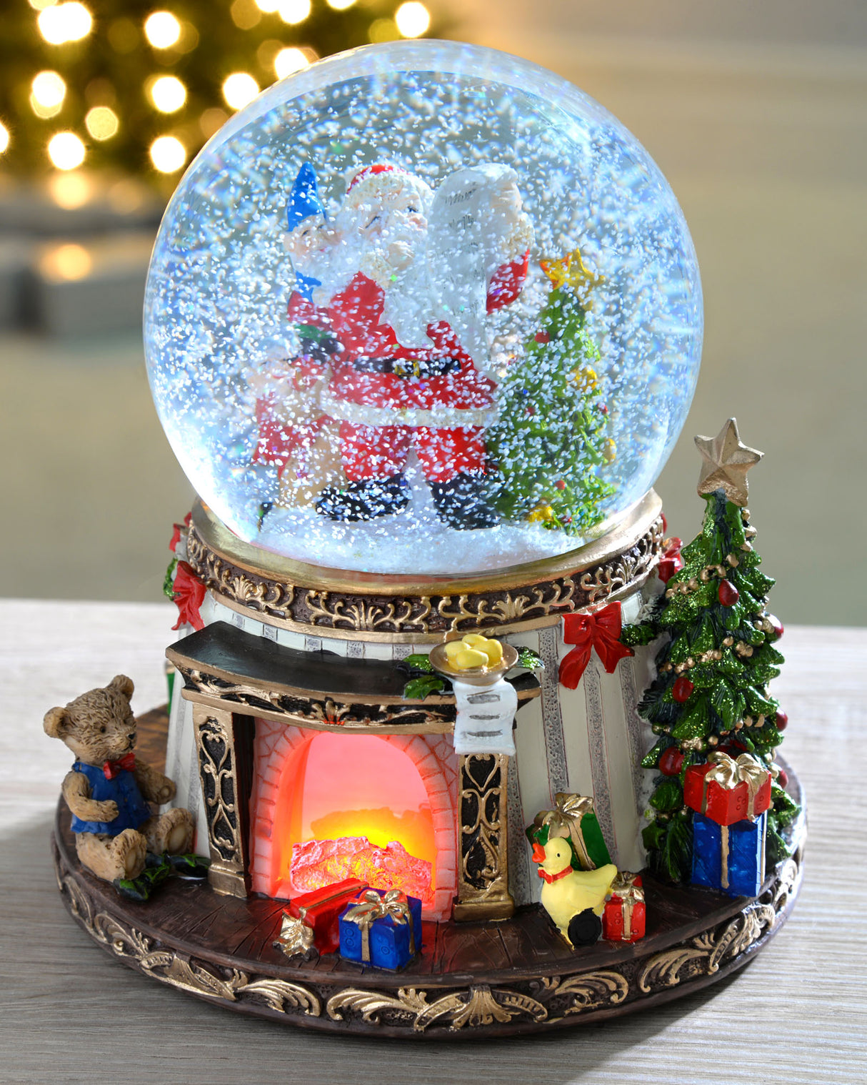 Pre-Lit Animated Musical Santa Snow Globe, 19 cm