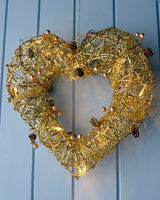 Pre-Lit Rattan Heart Wreath, 33 cm