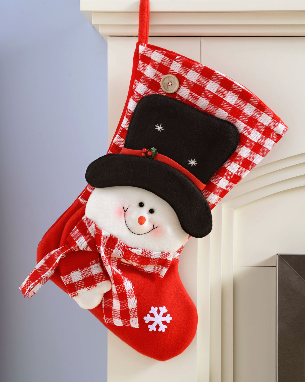 3D Snowman Stocking, Red/White, 52 cm