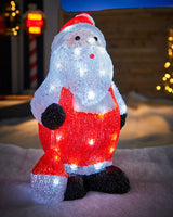 Pre-Lit Acrylic Santa with Lantern, 35 cm