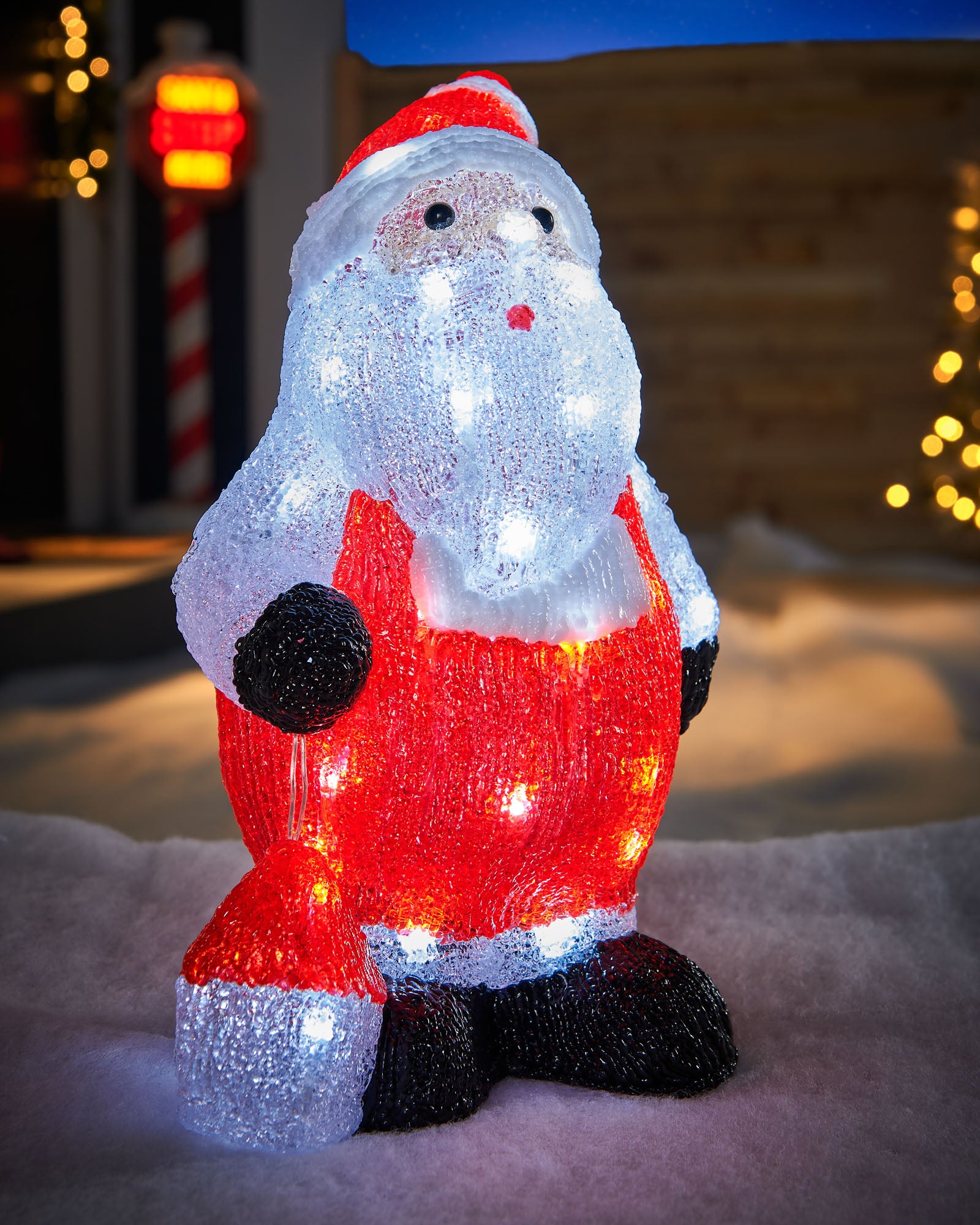 Pre-Lit Acrylic Santa with Lantern, 35 cm – We R Christmas