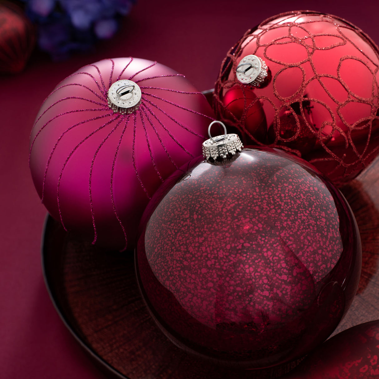 Ruby Glass Baubles, 3 Pack, 13 cm