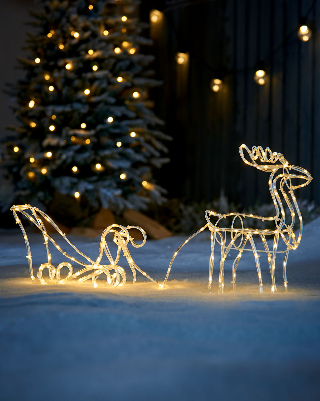 3D Reindeer with Sleigh Rope Light Silhouette, 120 cm