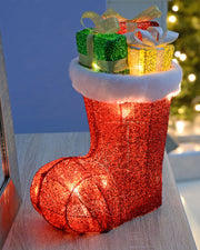 Pre-Lit Tinsel Stocking Silhouette, 31 cm