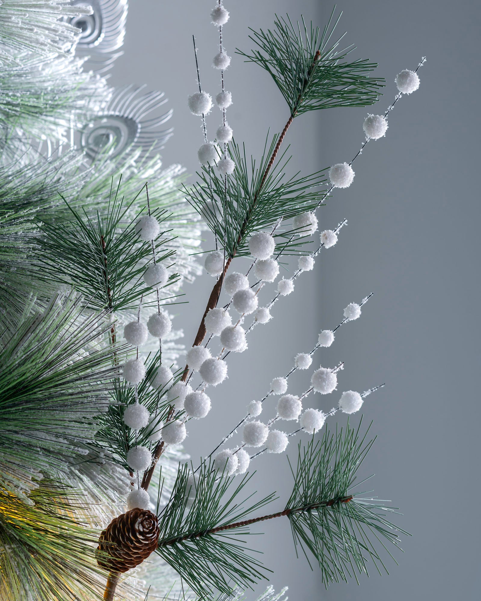 Artificial Berries and Pinecone Pick, White, 66 cm