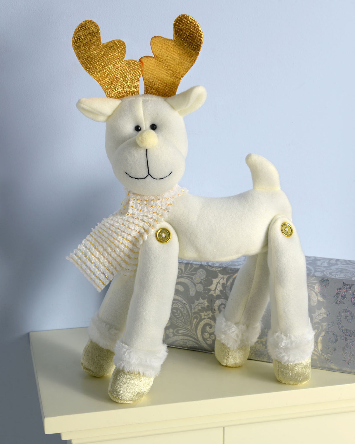 Cream & Gold Reindeer Figurine, 30 cm