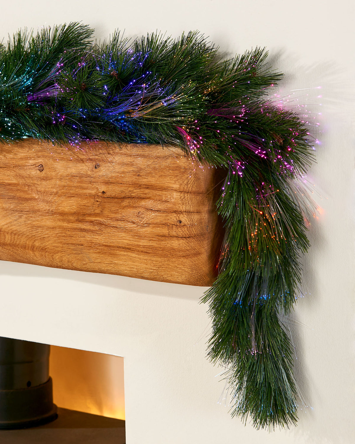 Pre-Lit Pine Needle Garland with Multi-Colour Fibre Optic Lights, 6.5 ft