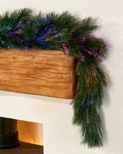 Pre-Lit Pine Needle Garland with Multi-Colour Fibre Optic Lights, 6.5 ft