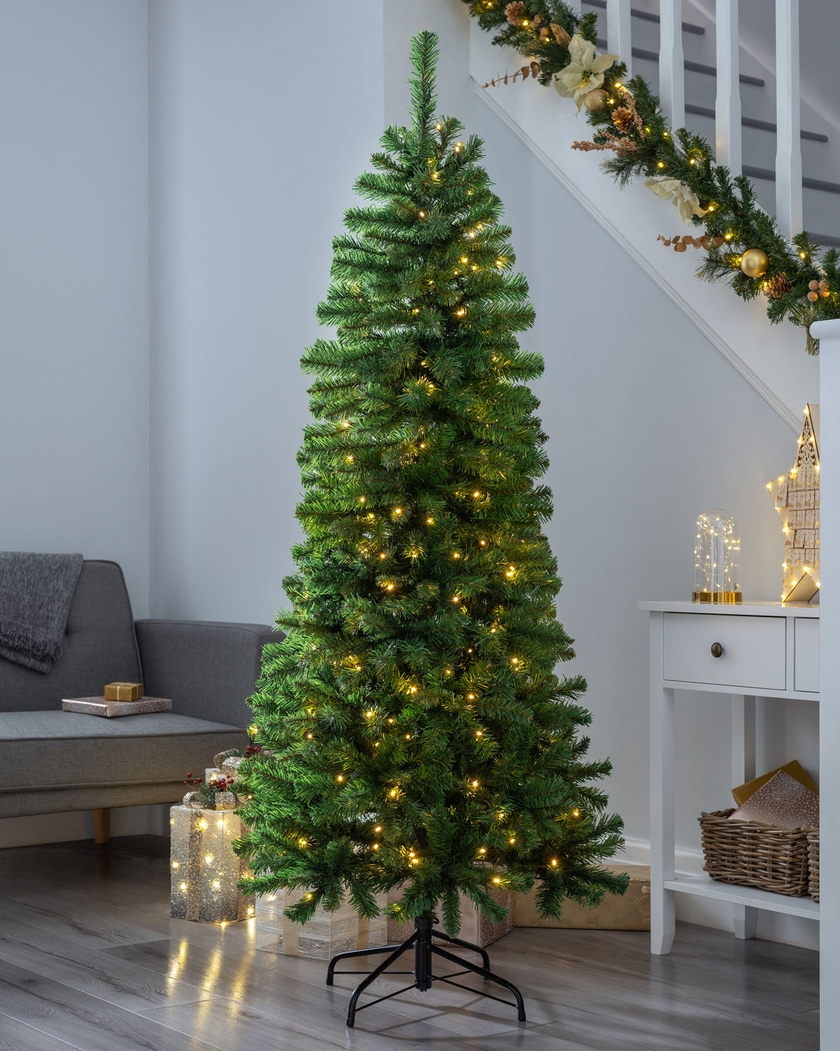 Pre-Lit Slim Christmas Tree, 6 ft