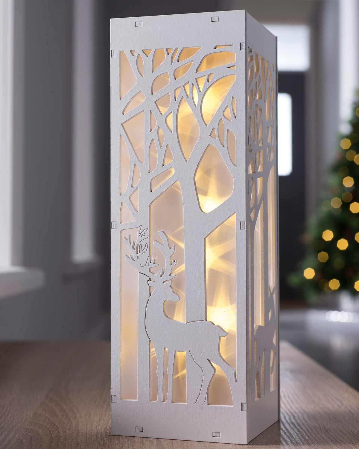 Pre-Lit Reindeer Scene Lantern, 30 cm
