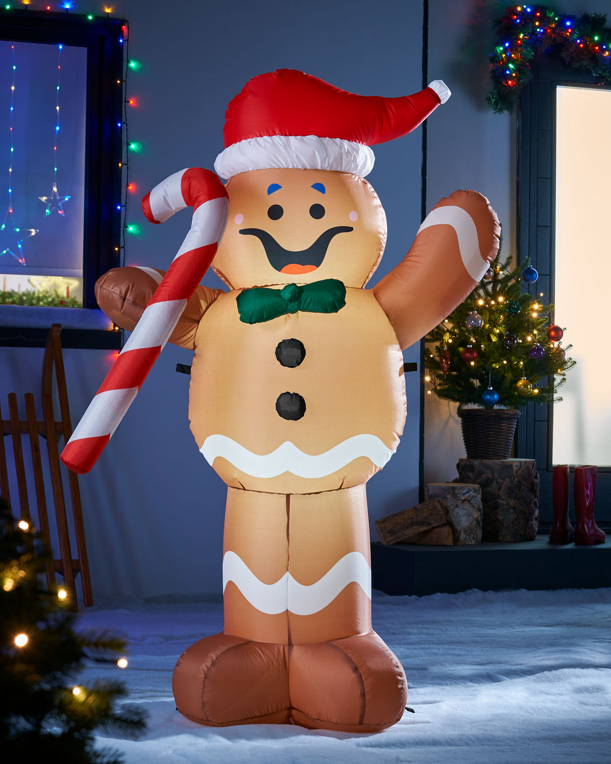 Pre-Lit Inflatable Gingerbread Man with Candy Cane, 5 ft