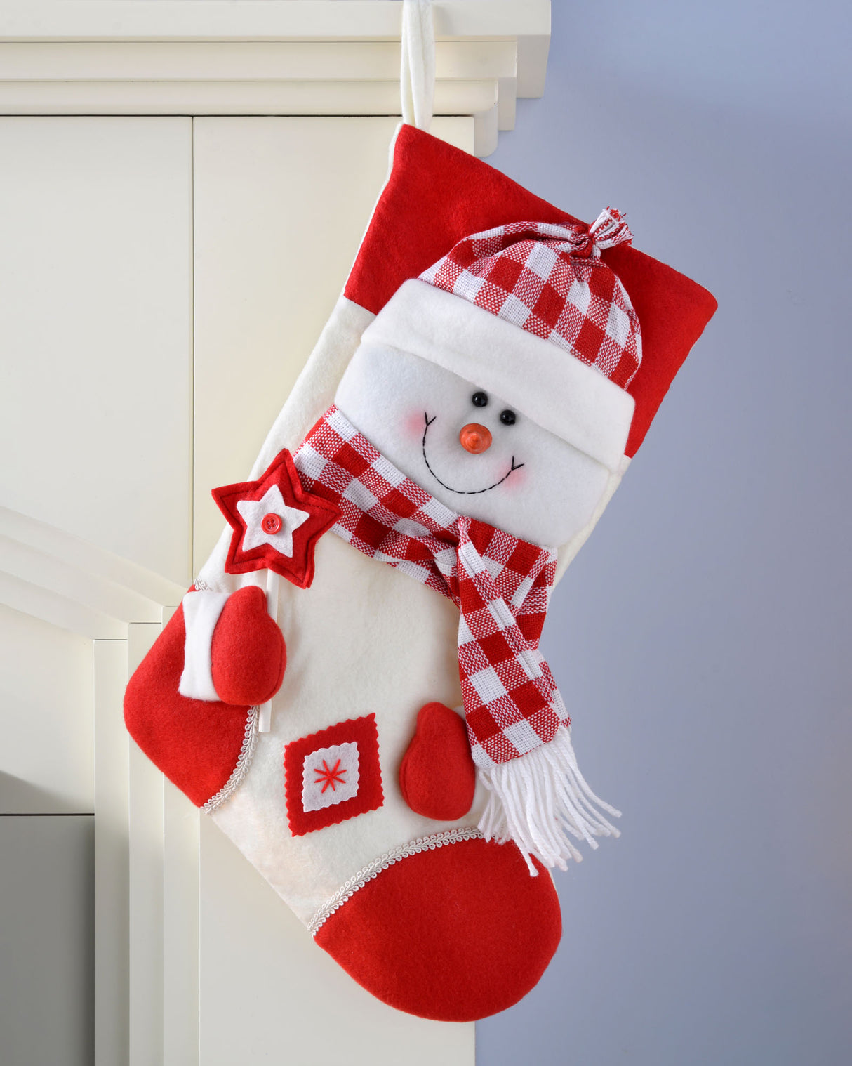 Snowman Stocking, Tartan, 48 cm