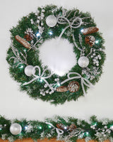Pre-Lit Decorated Wreath, Silver Ice, 60 cm