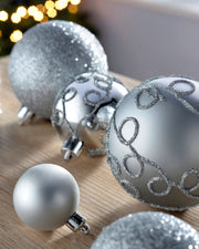 Silver Shatterproof Baubles, 50 Pack