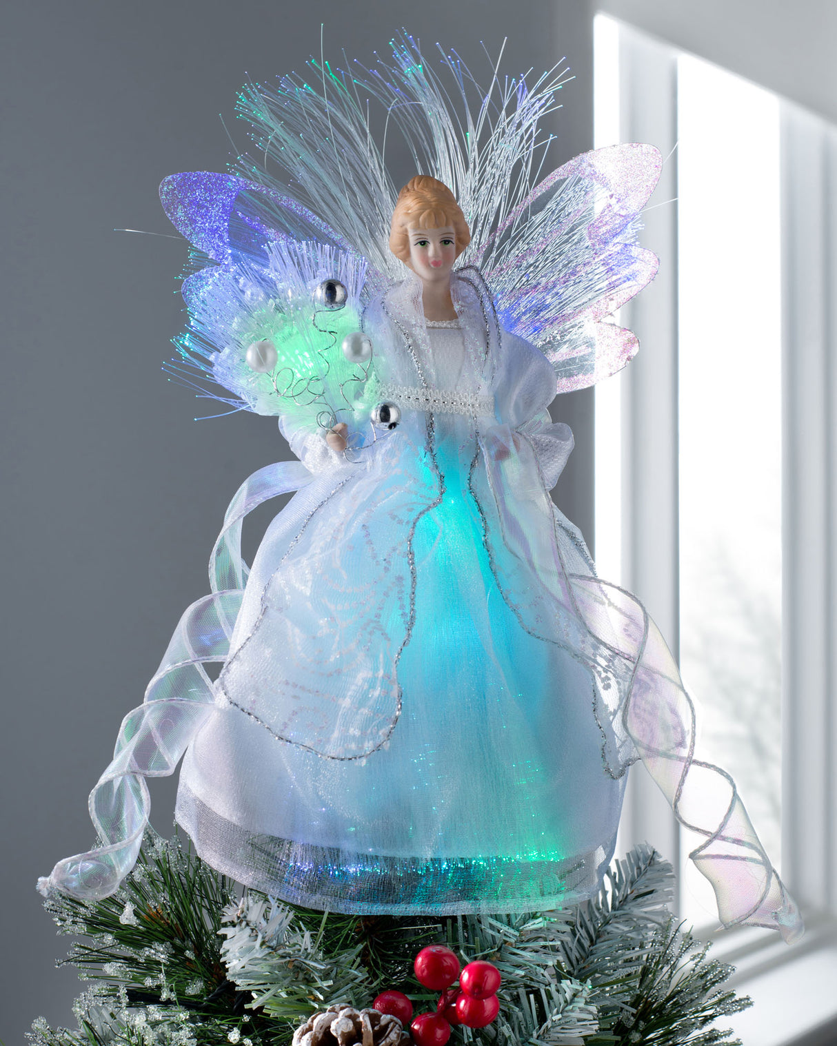 Fibre Optic Angel Christmas Tree Topper, White, 30 cm