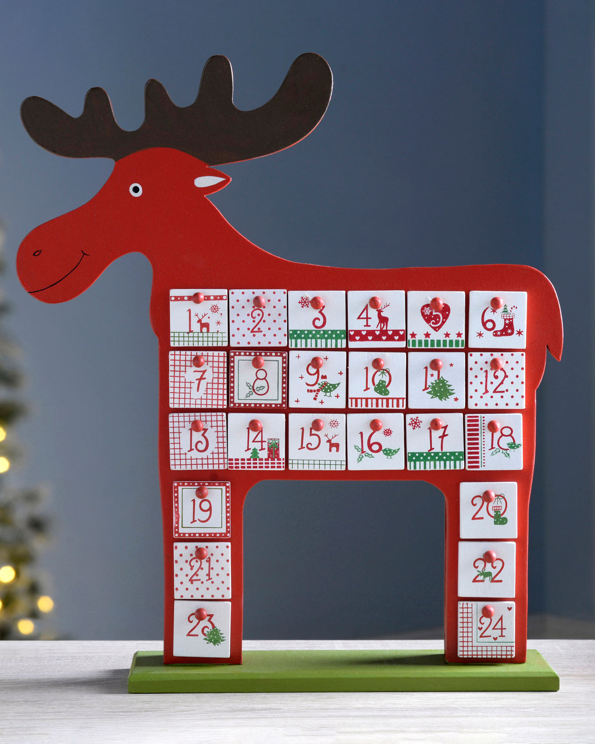 Wooden Reindeer Advent Calendar, 39 cm