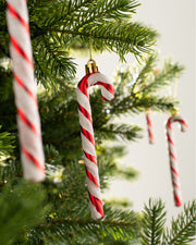 Set of 6 Shatterproof Candy Cane Baubles, Red & White, 13 cm