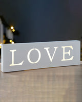 Pre-Lit Wooden Love Sign, White, 38 cm