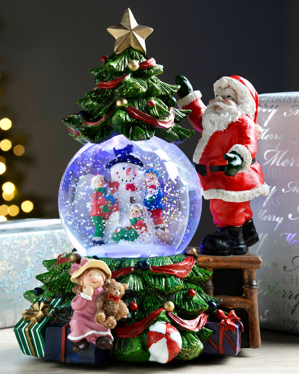 Musical Colour Changing Santa Snow Globe, 23 cm