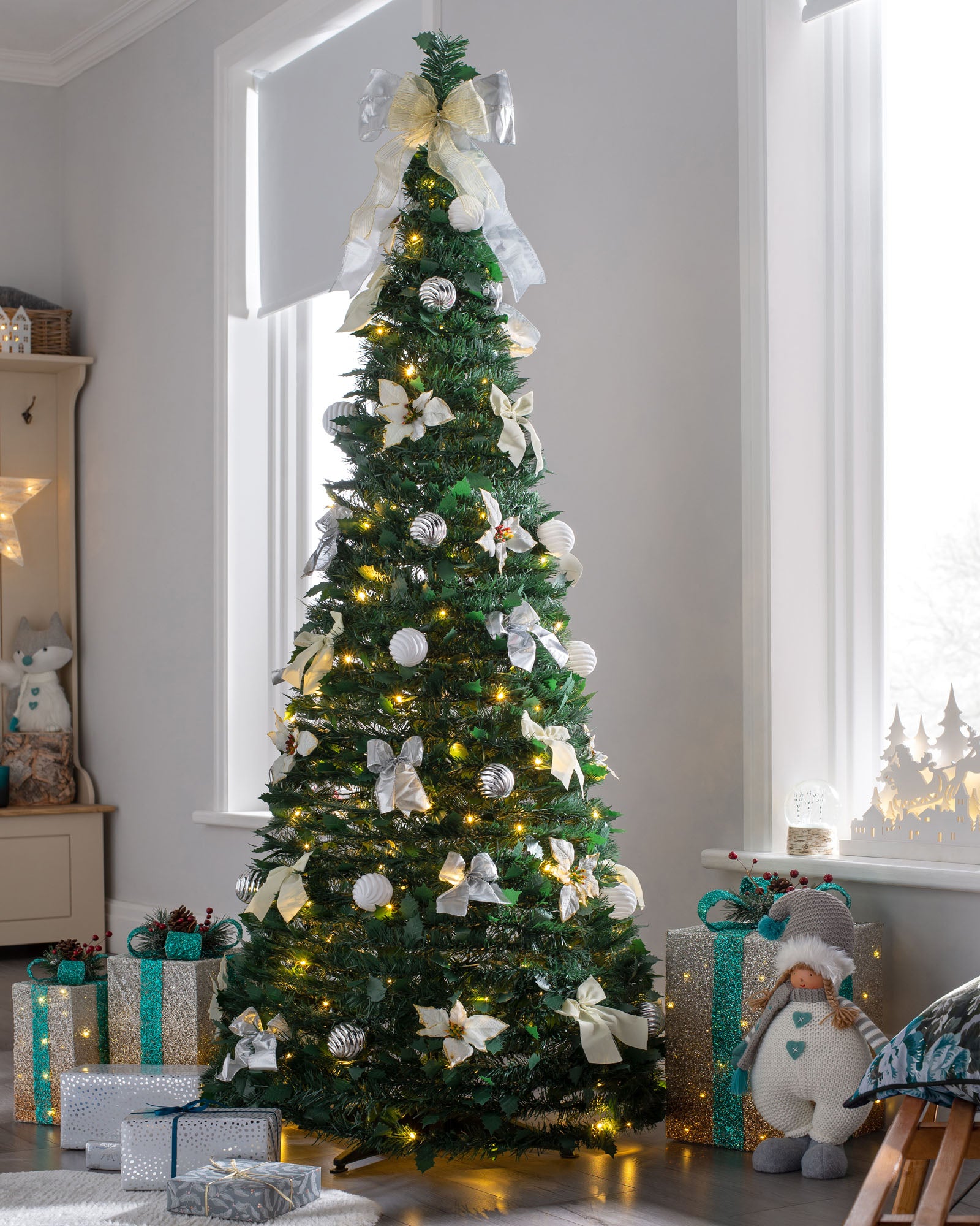 Pre Lit Pop Up Decorated Christmas Tree White 6 ft