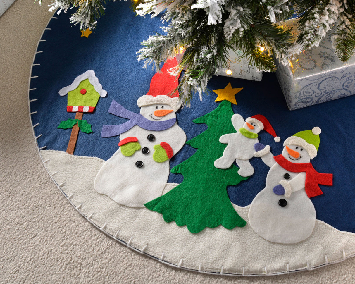 Snowman Christmas Tree Skirt, Blue, 90 cm