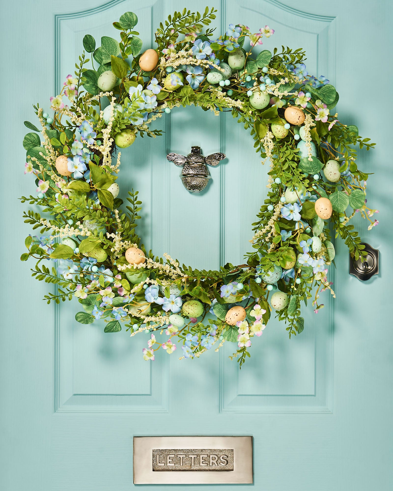 Artificial Floral Egg Spring Wreath, Blue, 28 Inch