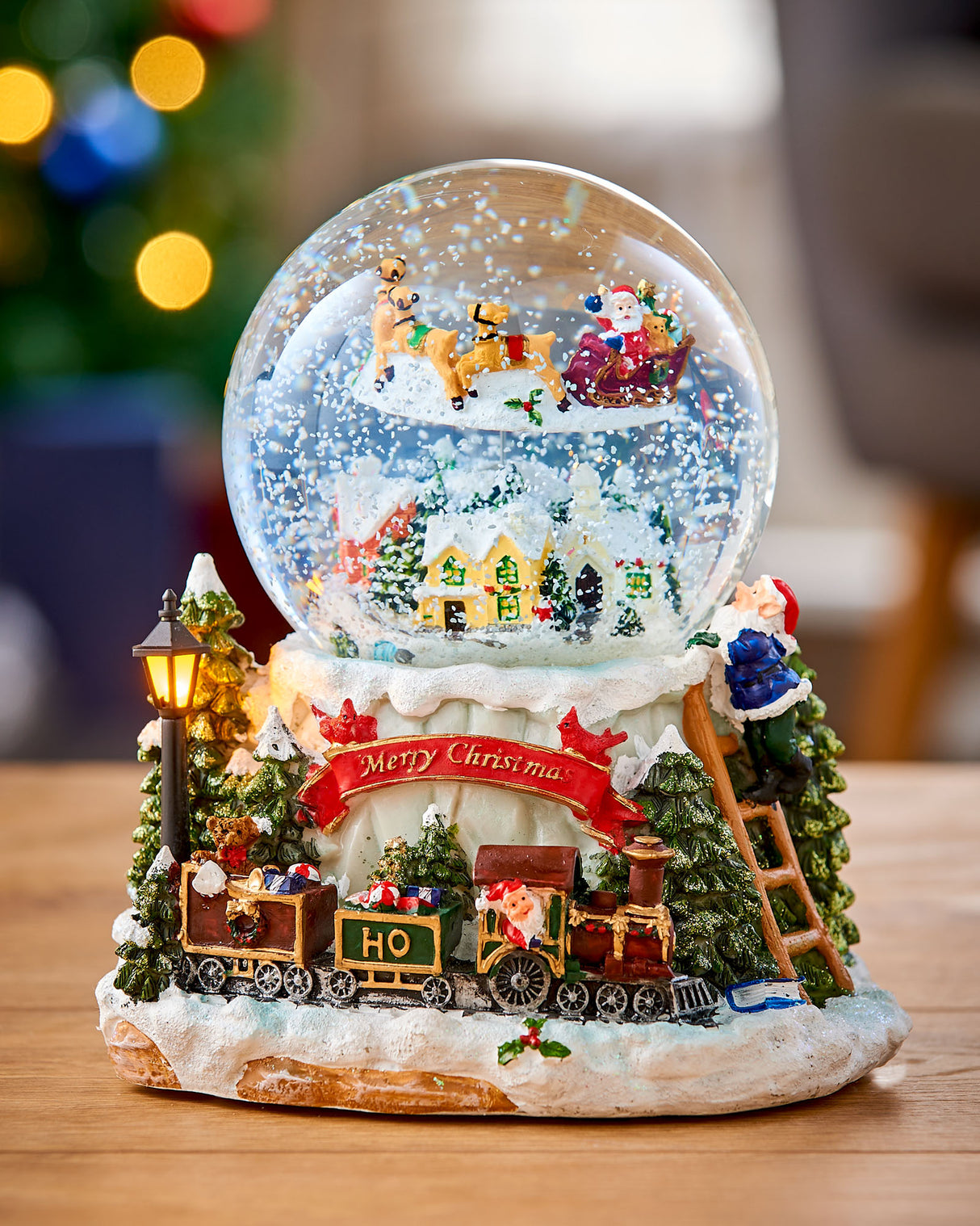 Animated Village and Train Musical Snow Globe, 20 cm