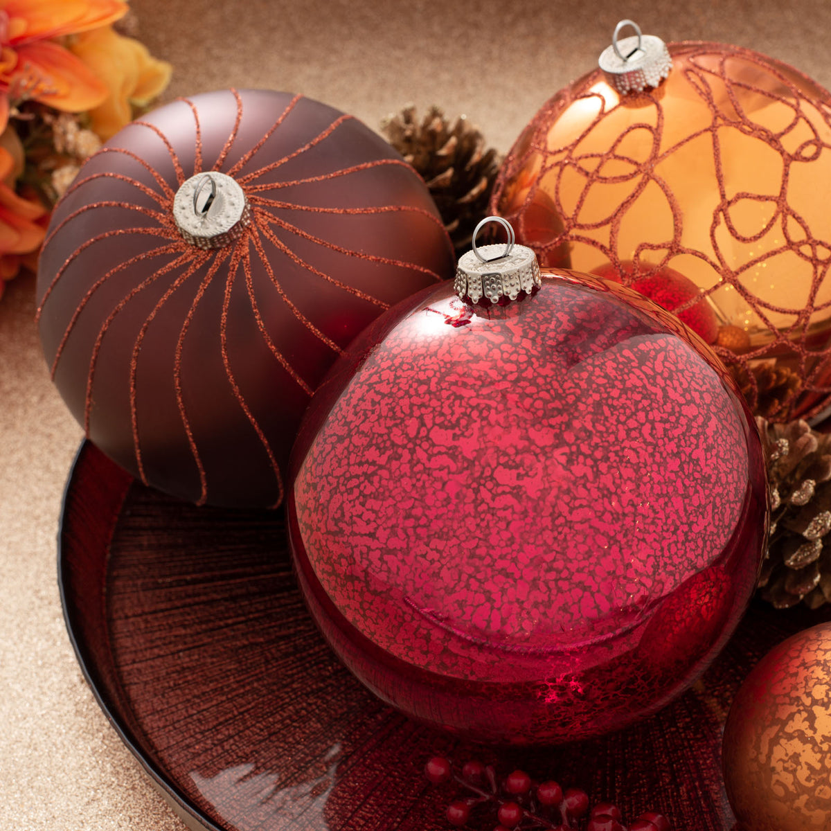 3 Jewelled Glass Baubles, 13 cm