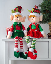 Set of 2 Sitting Elf Figurines, 46cm