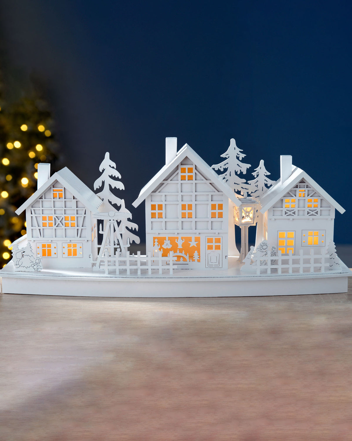 Pre-Lit Village Scene, White, 37 cm