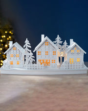 Pre-Lit Village Scene, White, 37 cm