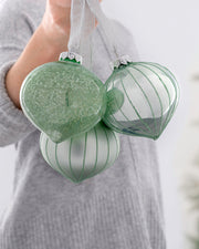 3 Mint Green Glass Baubles, 11 cm