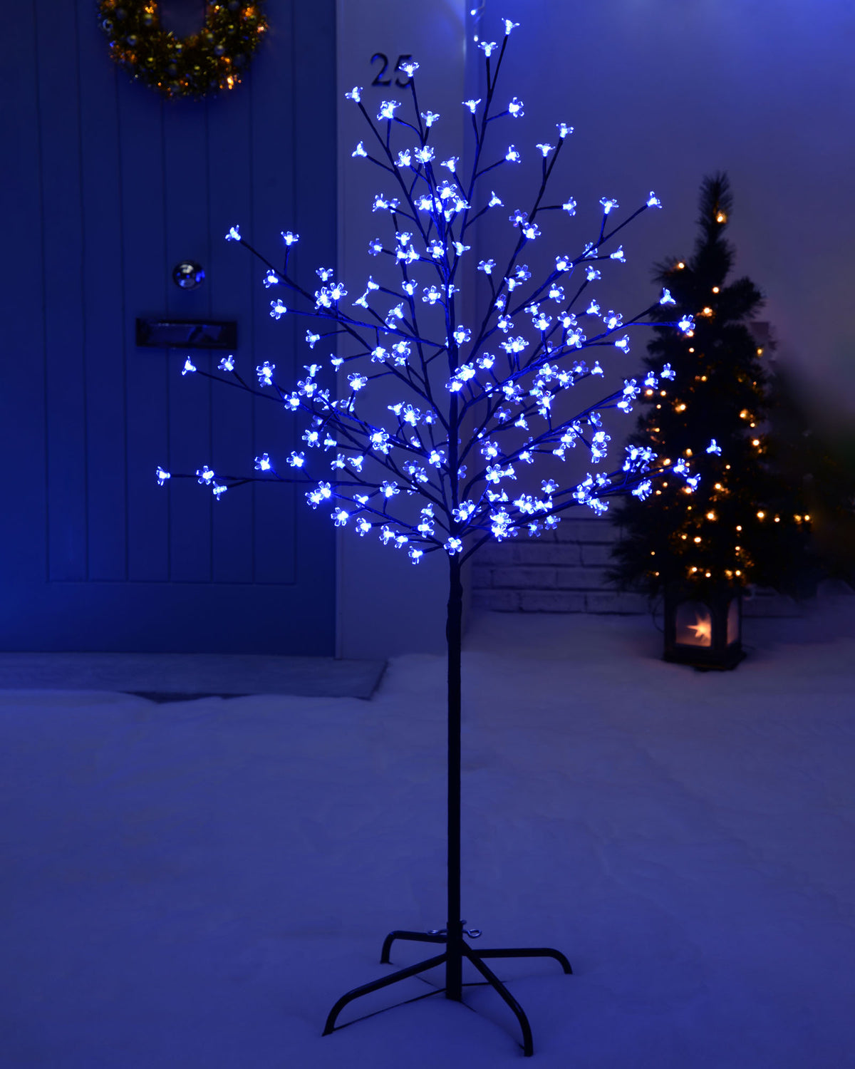 Pre-Lit 200 LED Cherry Blossom Twig Tree, Blue, 5 ft