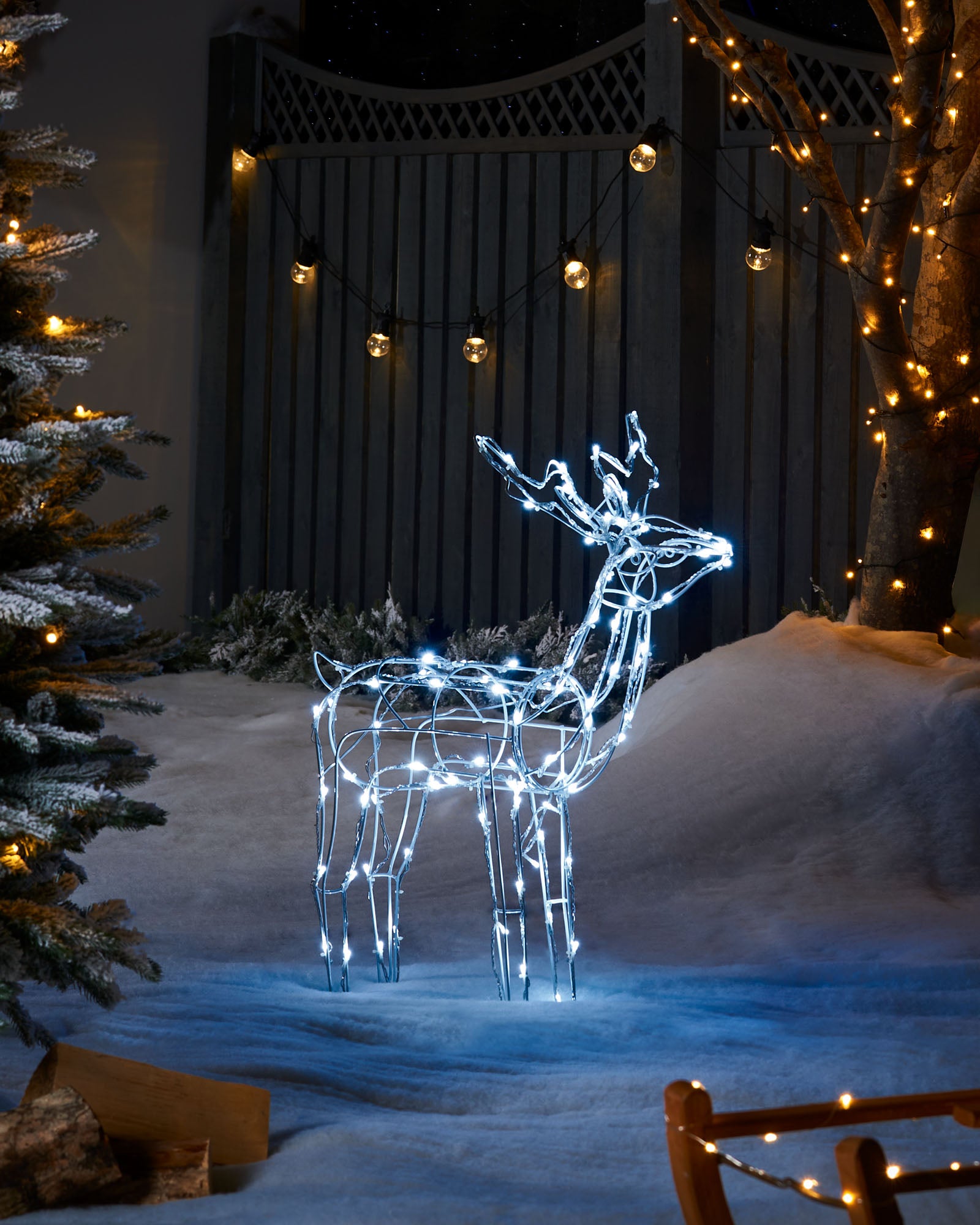 3D Twinkling Standing Reindeer Silhouette, White, 78 cm