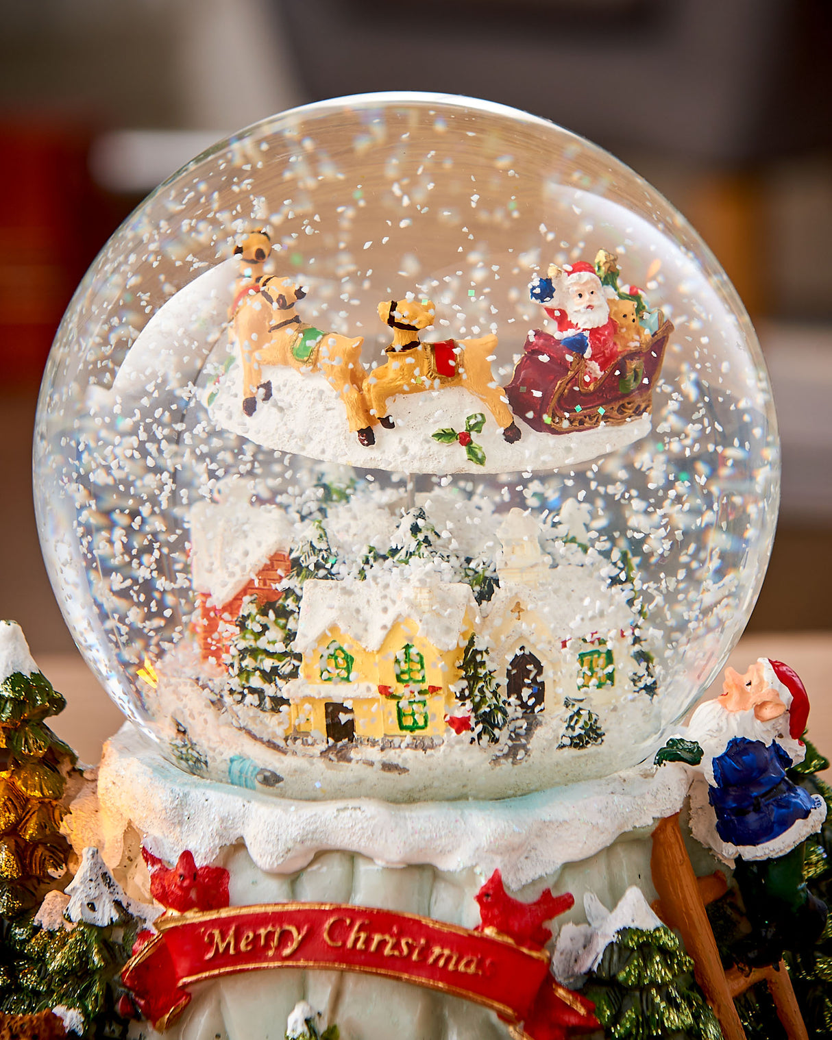 Animated Village and Train Musical Snow Globe, 20 cm