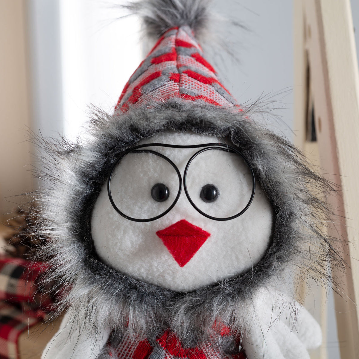 Sitting Chick Figurine, Red and Grey, 42 cm