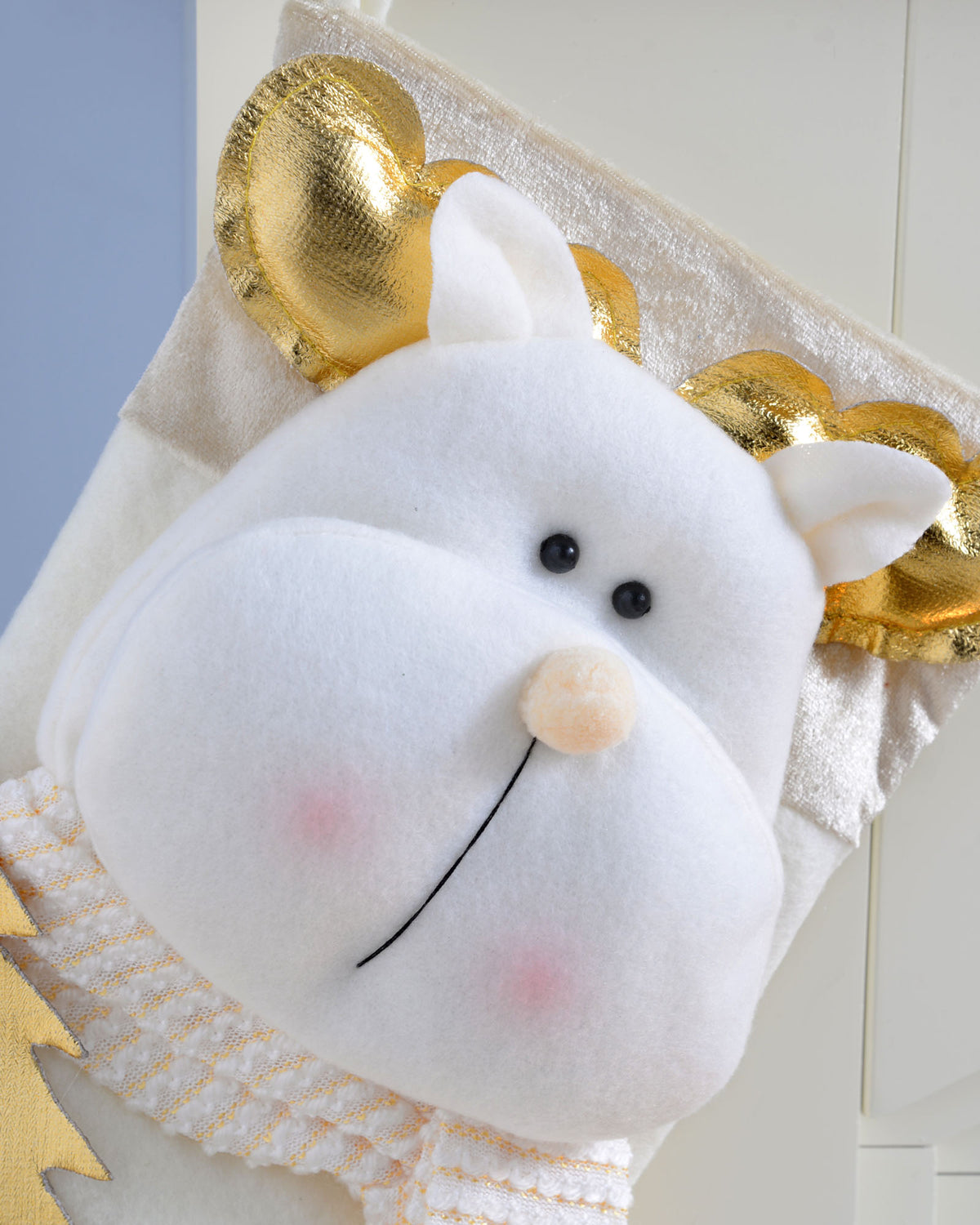 Reindeer Stocking, Cream/Gold, 48 cm