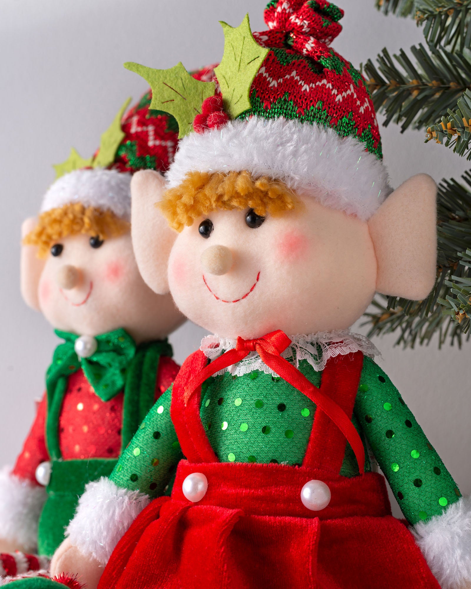 Set of 2 Sitting Elf Figurines, 46 cm