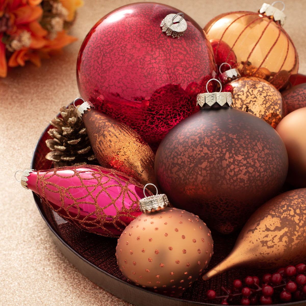 3 Jewelled Glass Baubles, 13 cm