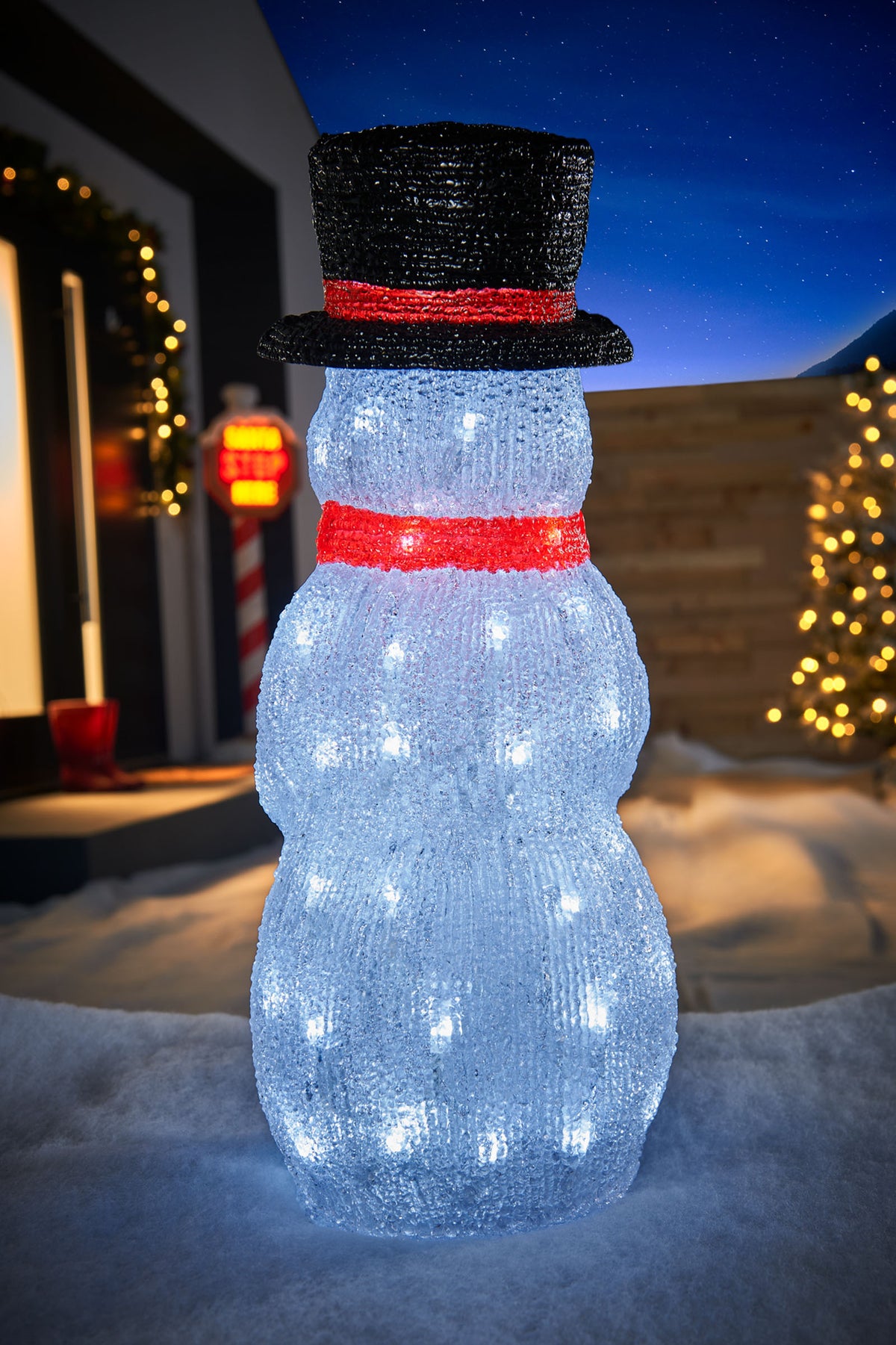 Pre-Lit Acrylic Snowman, 53 cm