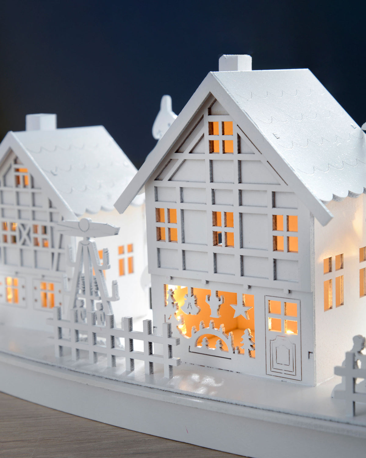 Pre-Lit Village Scene, White, 37 cm