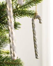 Set of 6 Shatterproof Candy Cane Baubles, Gold & White, 13 cm