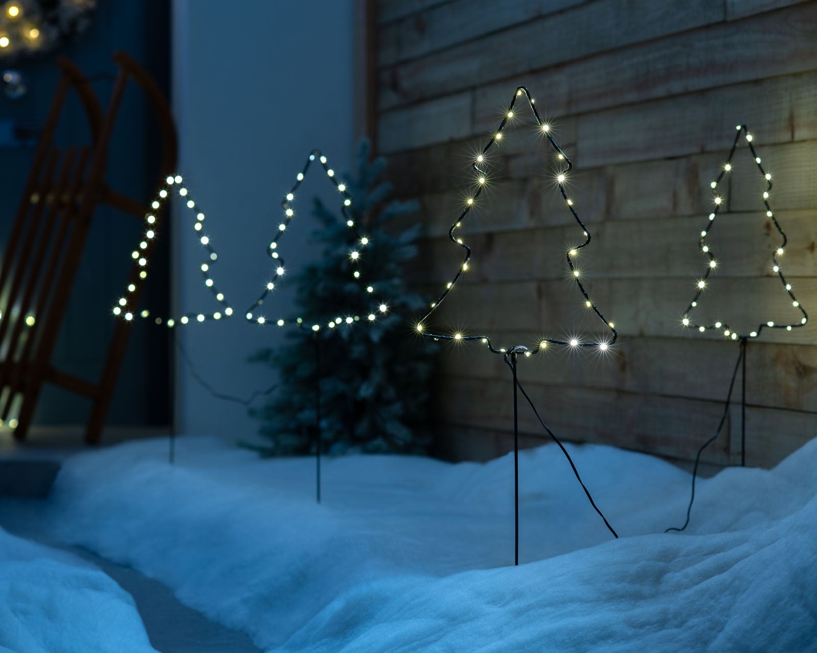 Set of 4 Christmas Tree Pathway Stake Lights, 70 cm