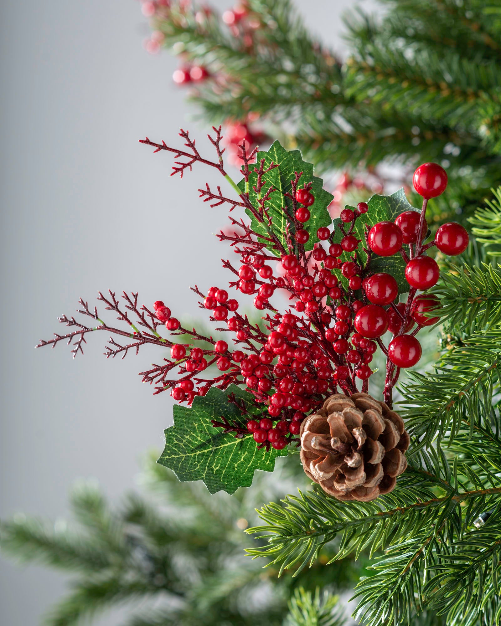 Artificial Berries and Pinecones Tree Pick, Red, 20 cm