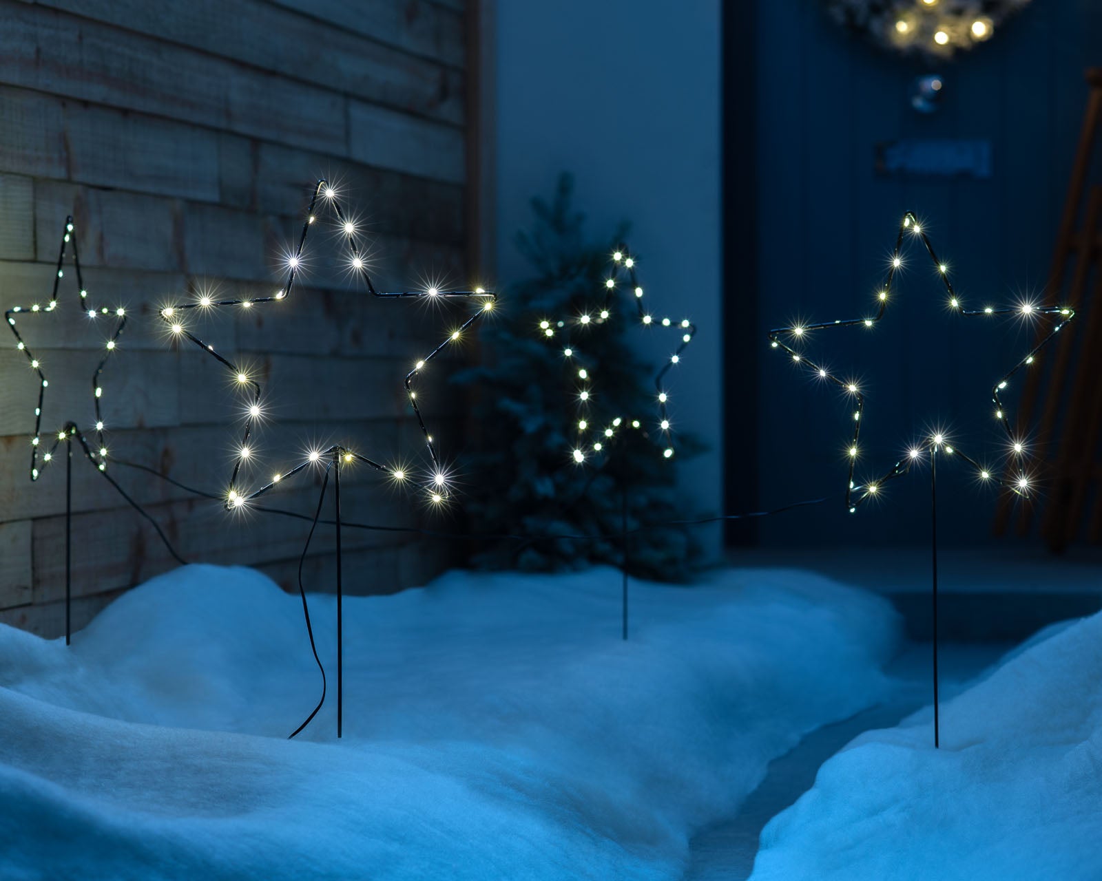 Set of 4 Pre-Lit Star Pathway Lights, 65 cm