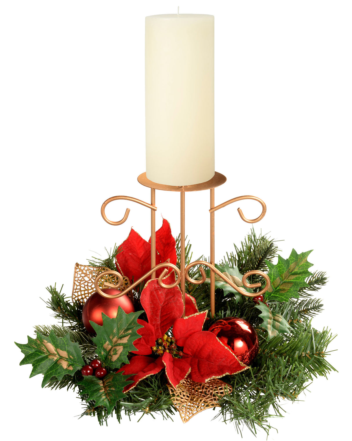 Decorated Table Centre Piece Candle Holder - Red/Gold, Single Pillar
