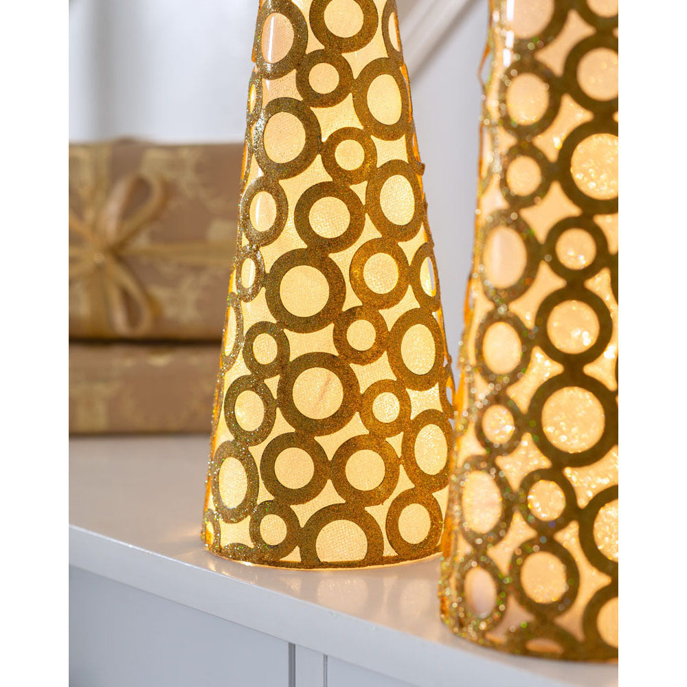 Set of 2, Pre-Lit Christmas Tree Decorations, Gold, 45 cm