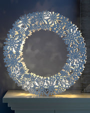 Pre-Lit Wooden Snowflake Wreath, 32 cm